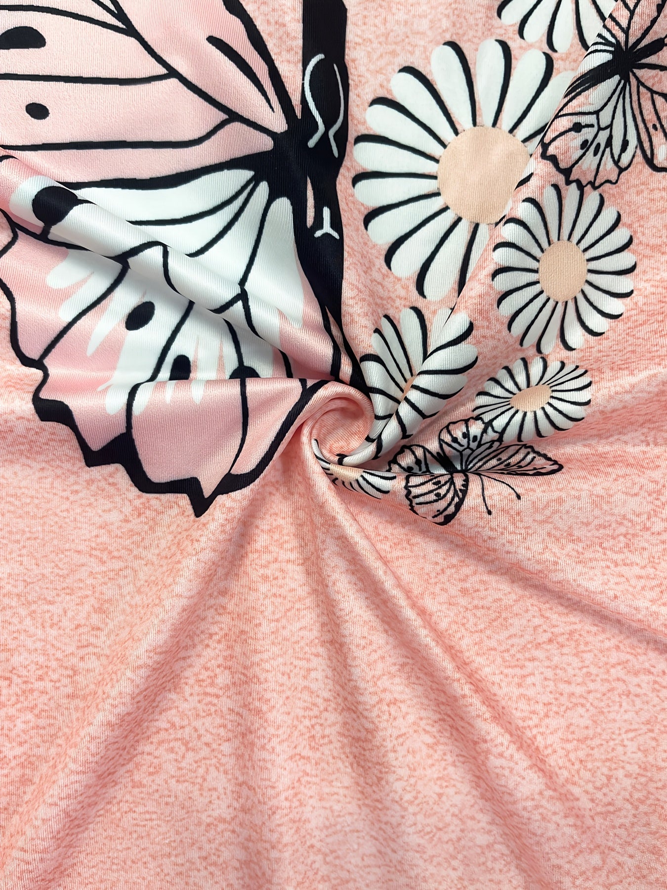 Butterfly and floral print sleeveless sundress with round neck