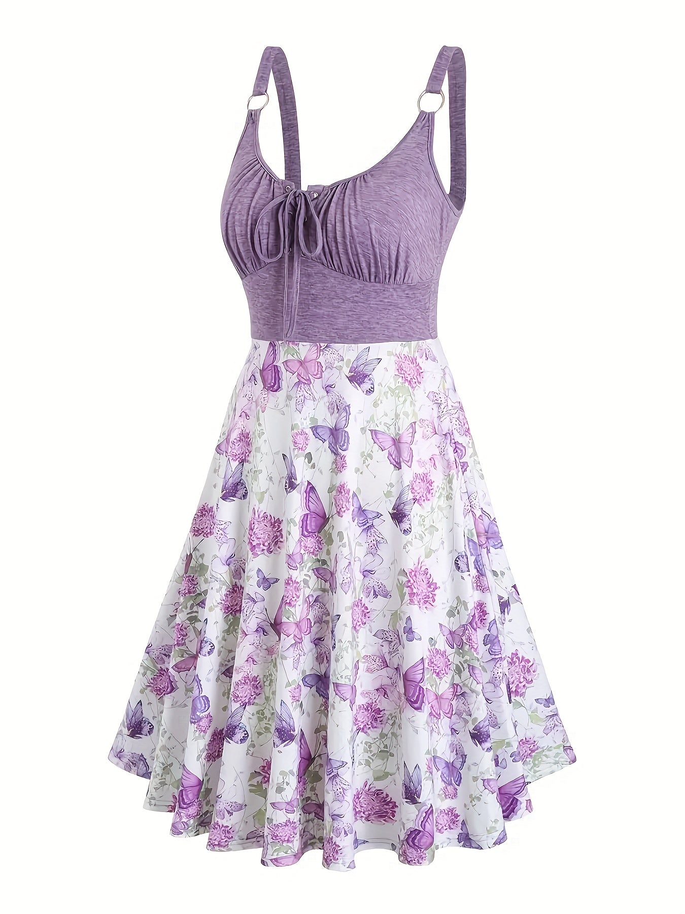 Butterfly Floral Print Dress, Spring And Summer Vacation Sleeveless Lace-up Cami Dress Women's Clothing