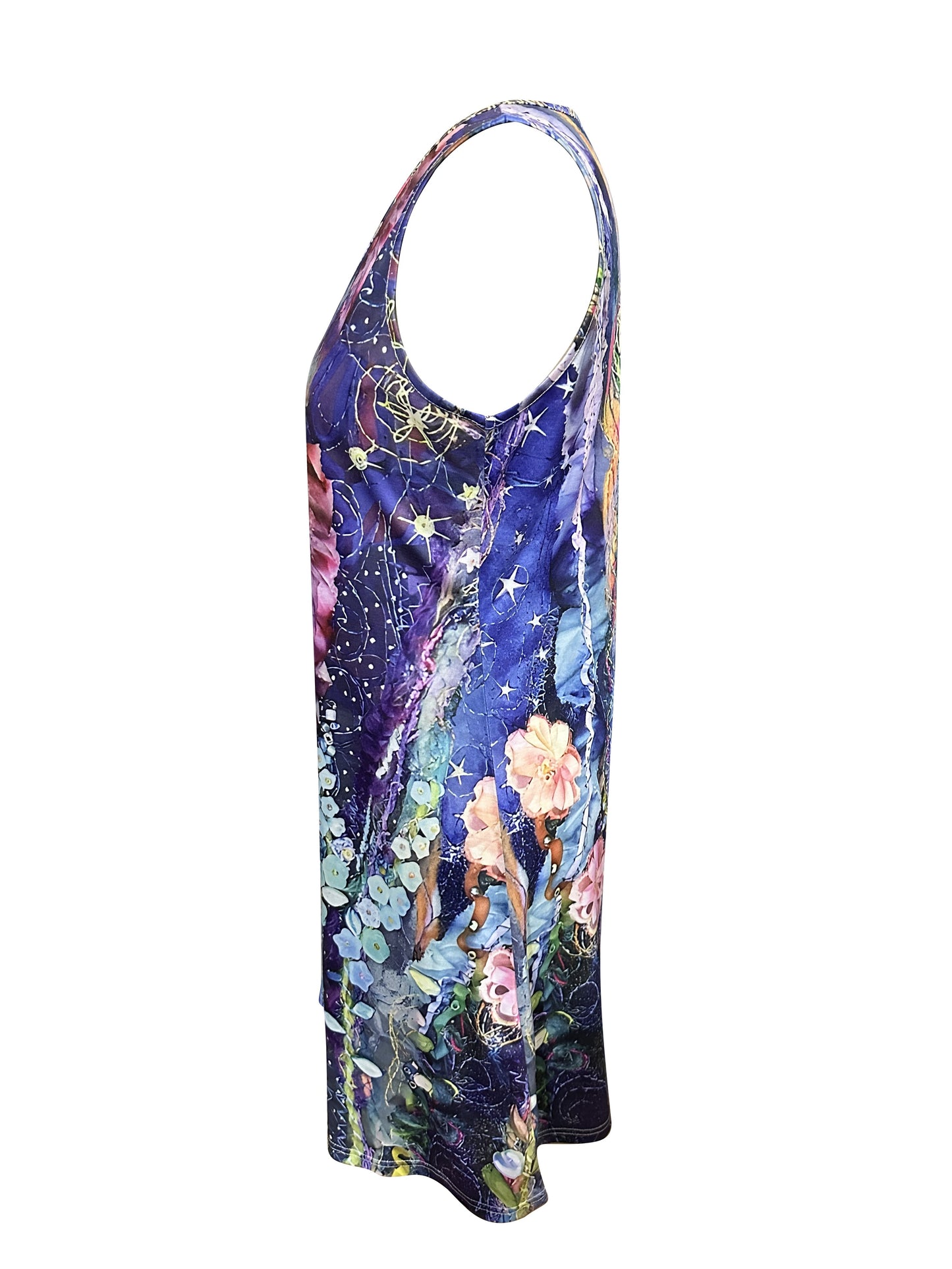 Women's Fashion Floral Print Sleeveless Tank Dress - Casual Crew Neck