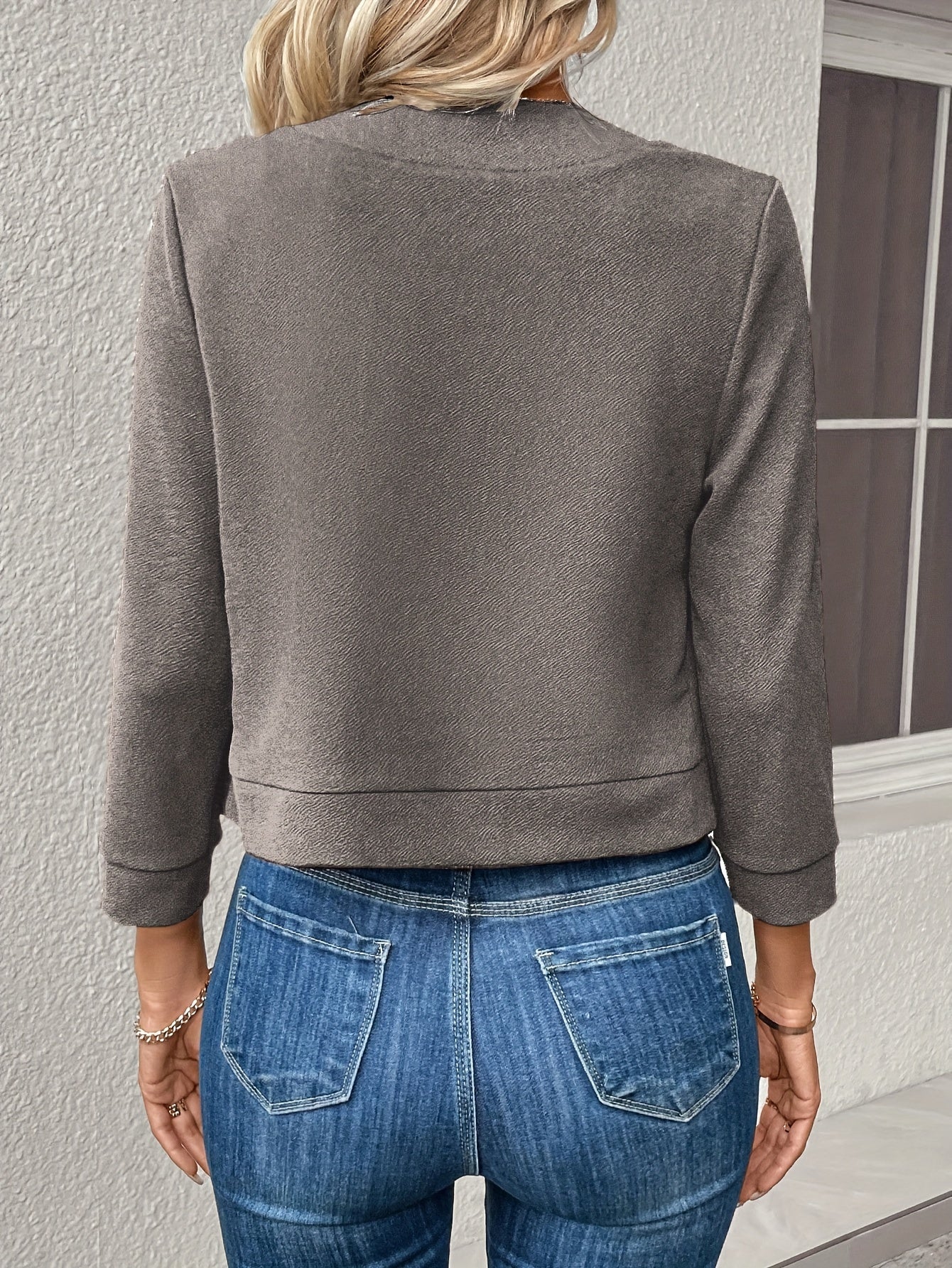 Solid color front opening, elegant long sleeve blazer