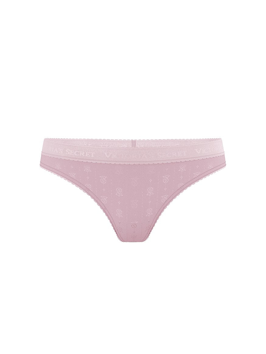 Logo Pointelle Thong Panty