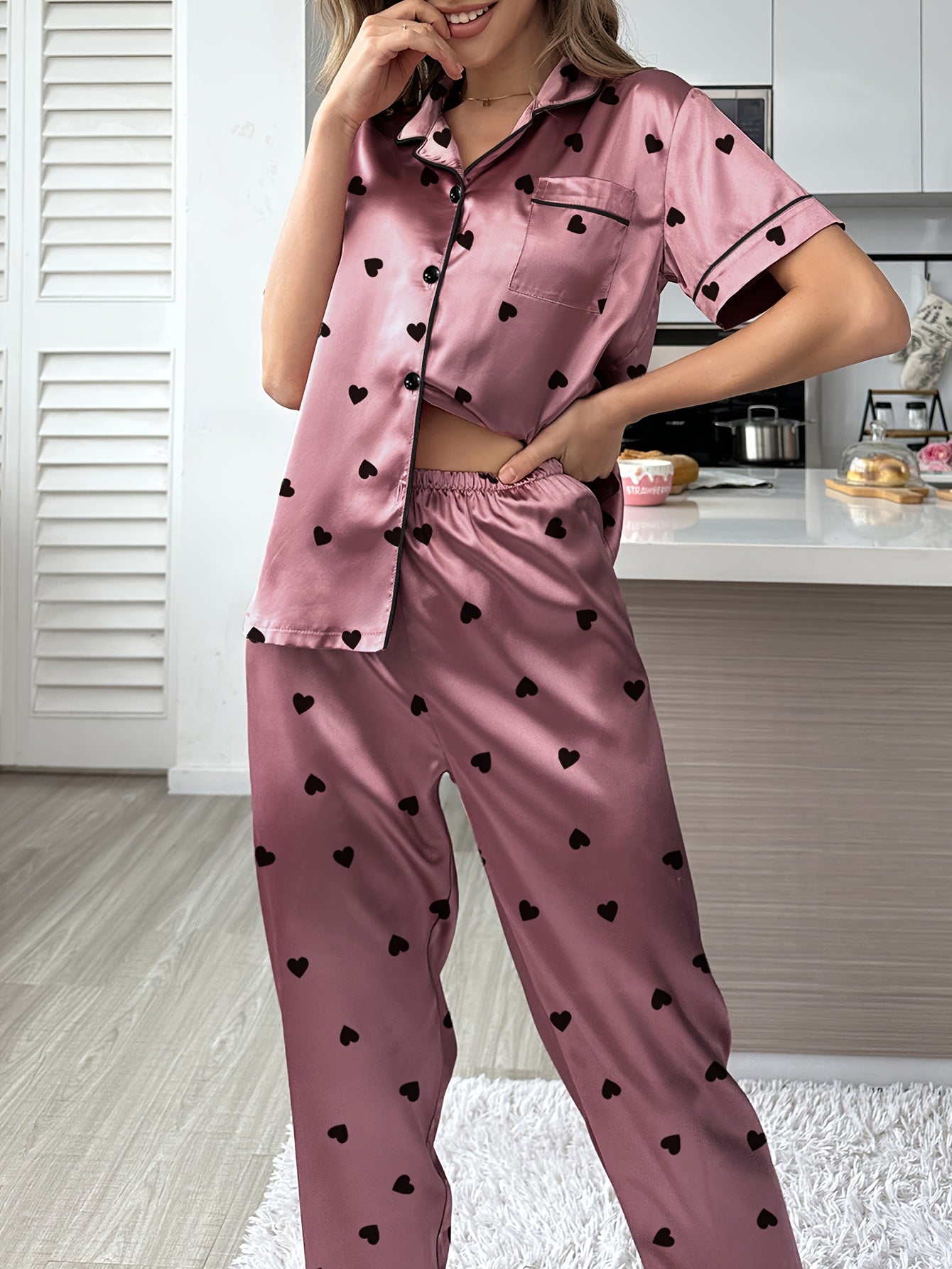Velvet Love Print Pajama Set