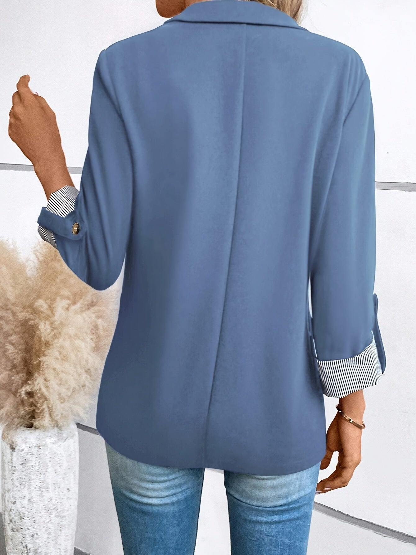 Navy Polyester Blazer - Casual Spring and Summer Outfit